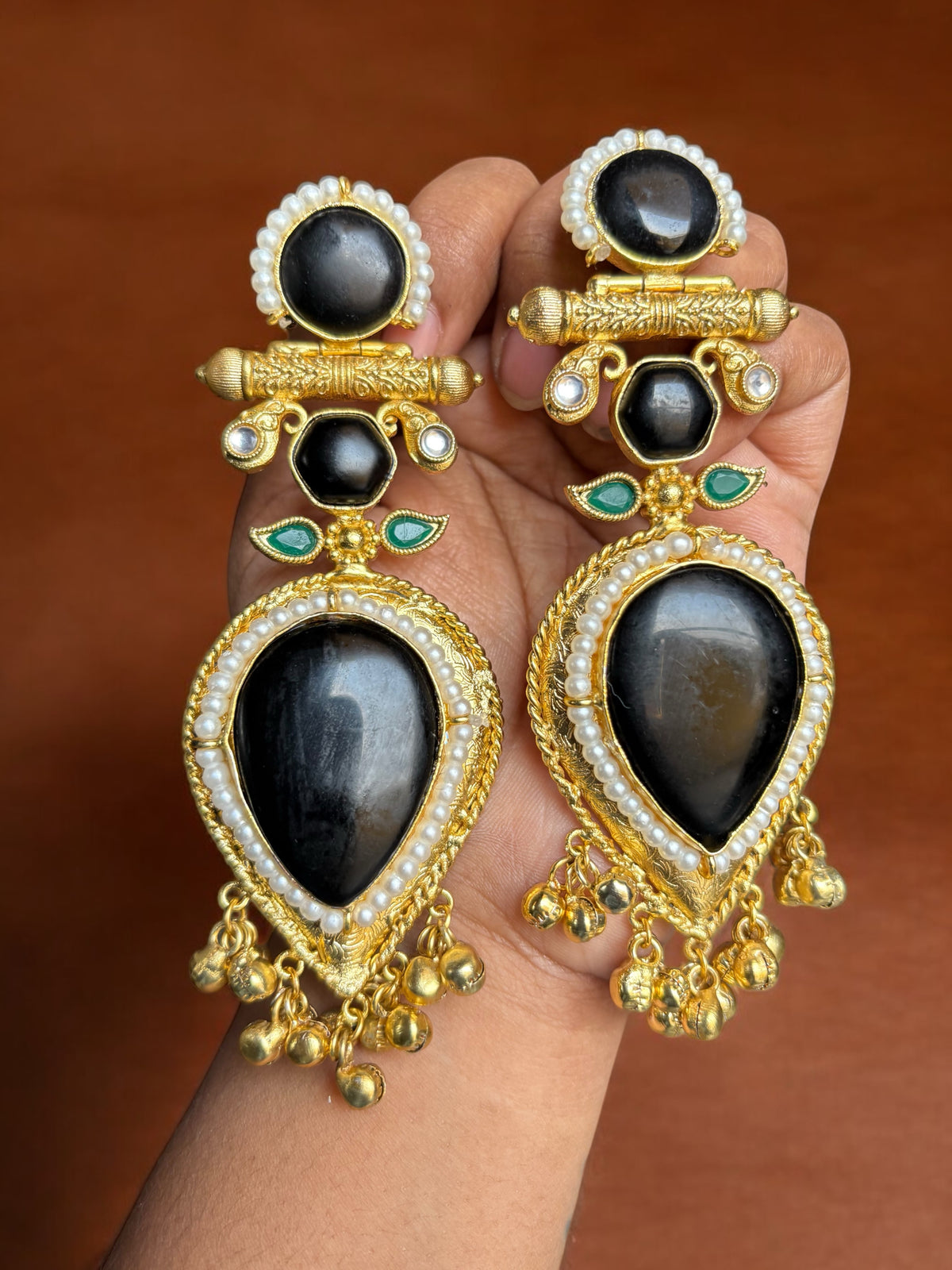 Jasmine Big Monalisa Stone Brass Earrings