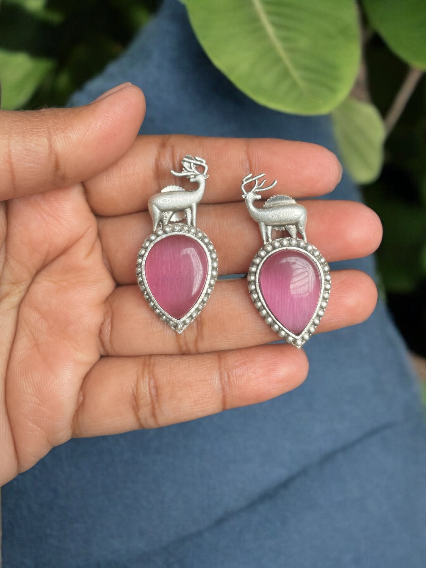 Aisha Small Deer Shaped Stud Earrings with Original Monalisa Work