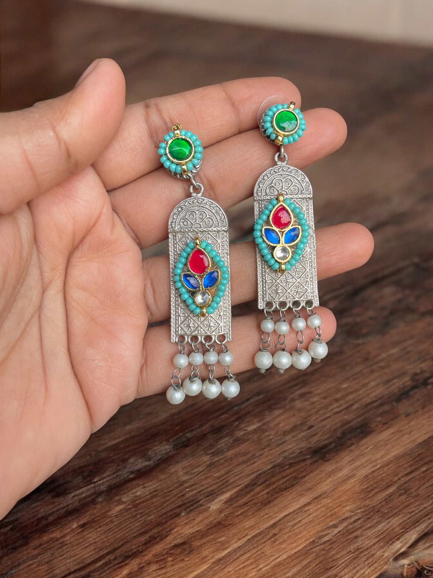 Sunita Silver Pacchi Kundan Earrings