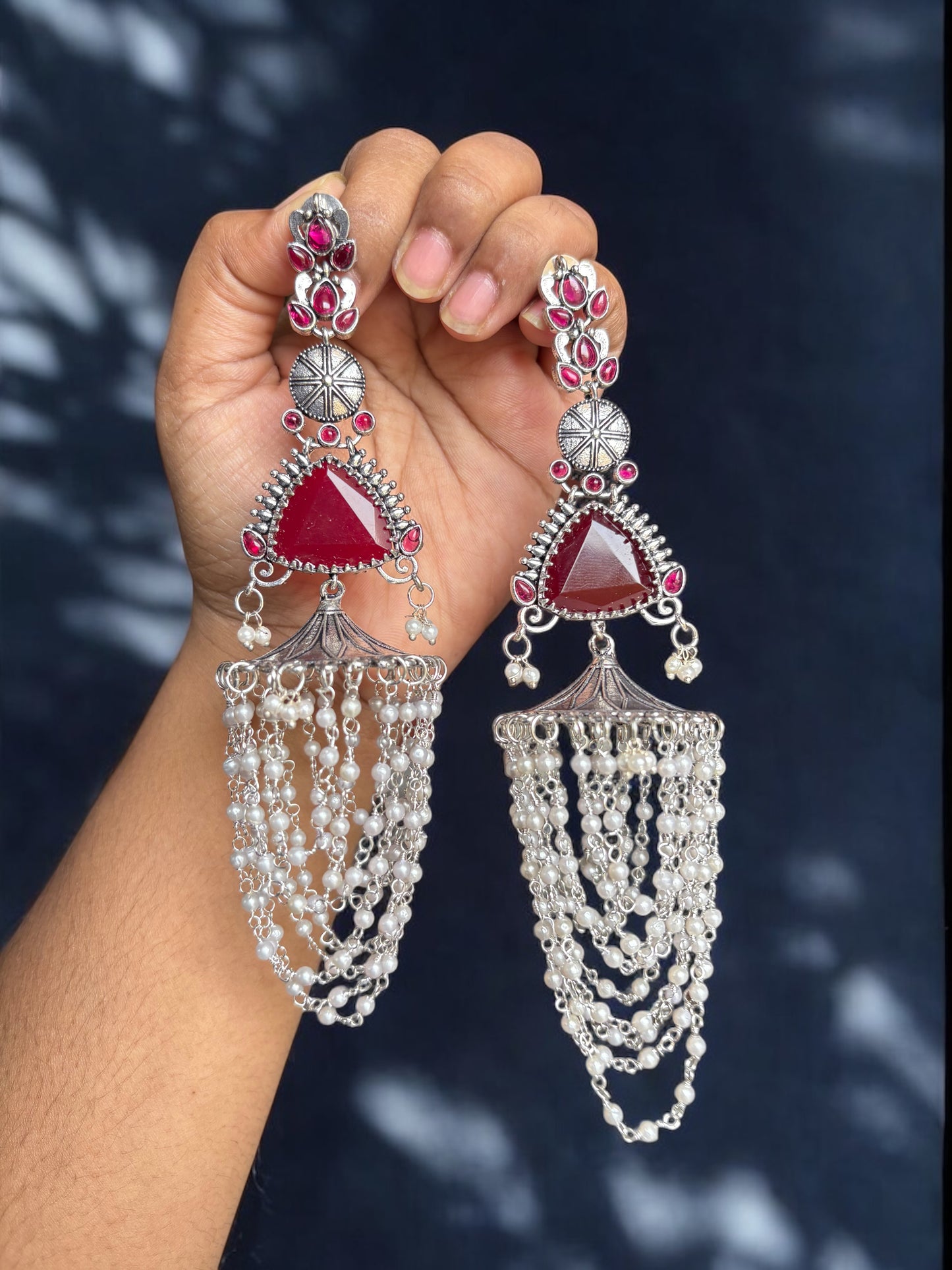 Shanaya Long Silver Monalisa Jhumka