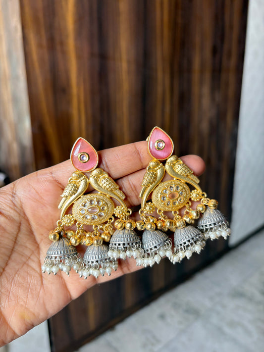 Pink 3 Jhumka Earring