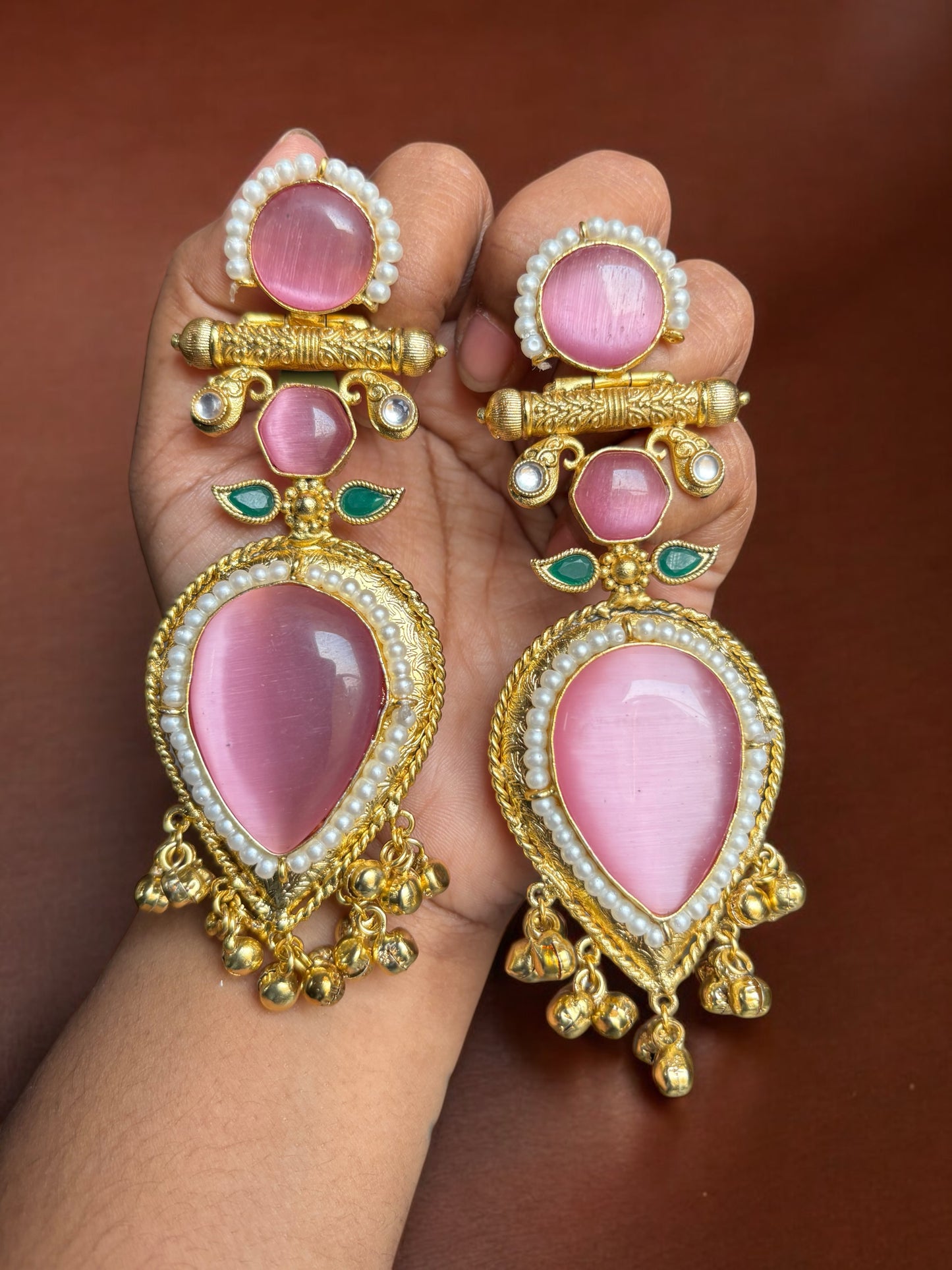 Jasmine Big Monalisa Stone Brass Earrings