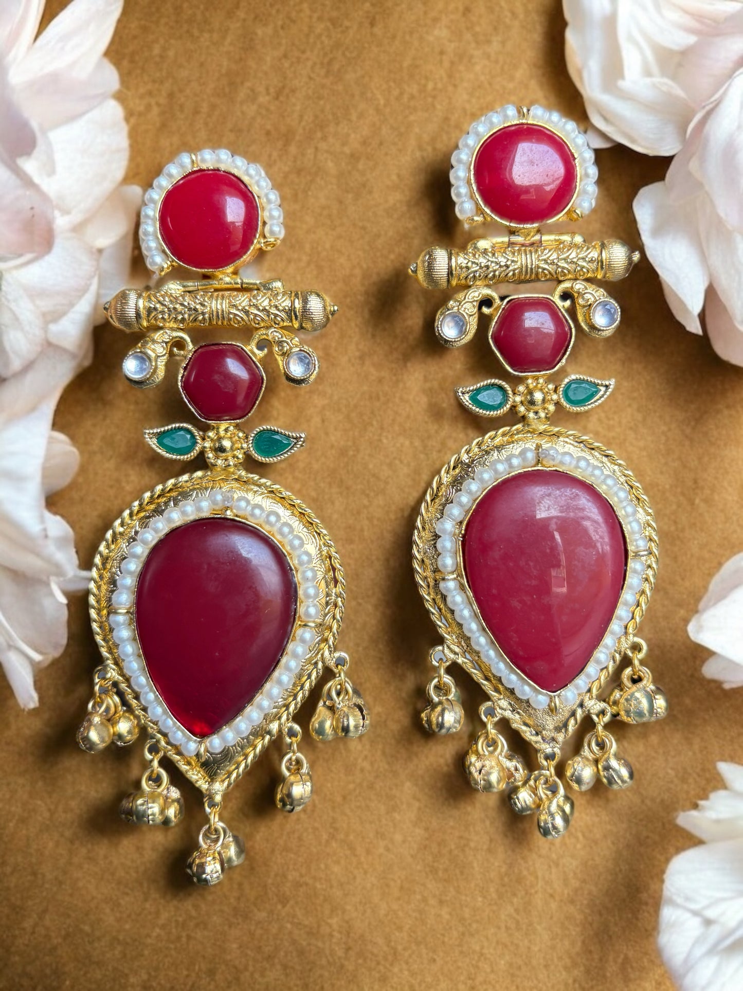 Jasmine Big Monalisa Stone Brass Earrings