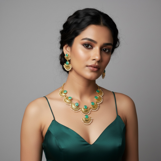 Chandrika Emerald Heritage Necklace Set