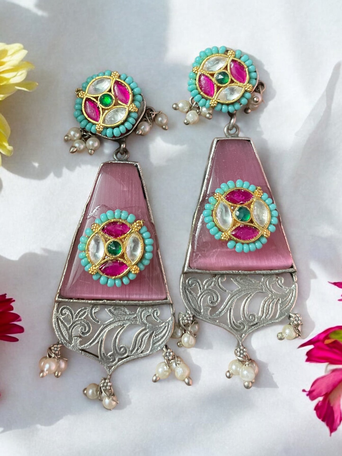 Rani Silver Pachi Kundan Earrings