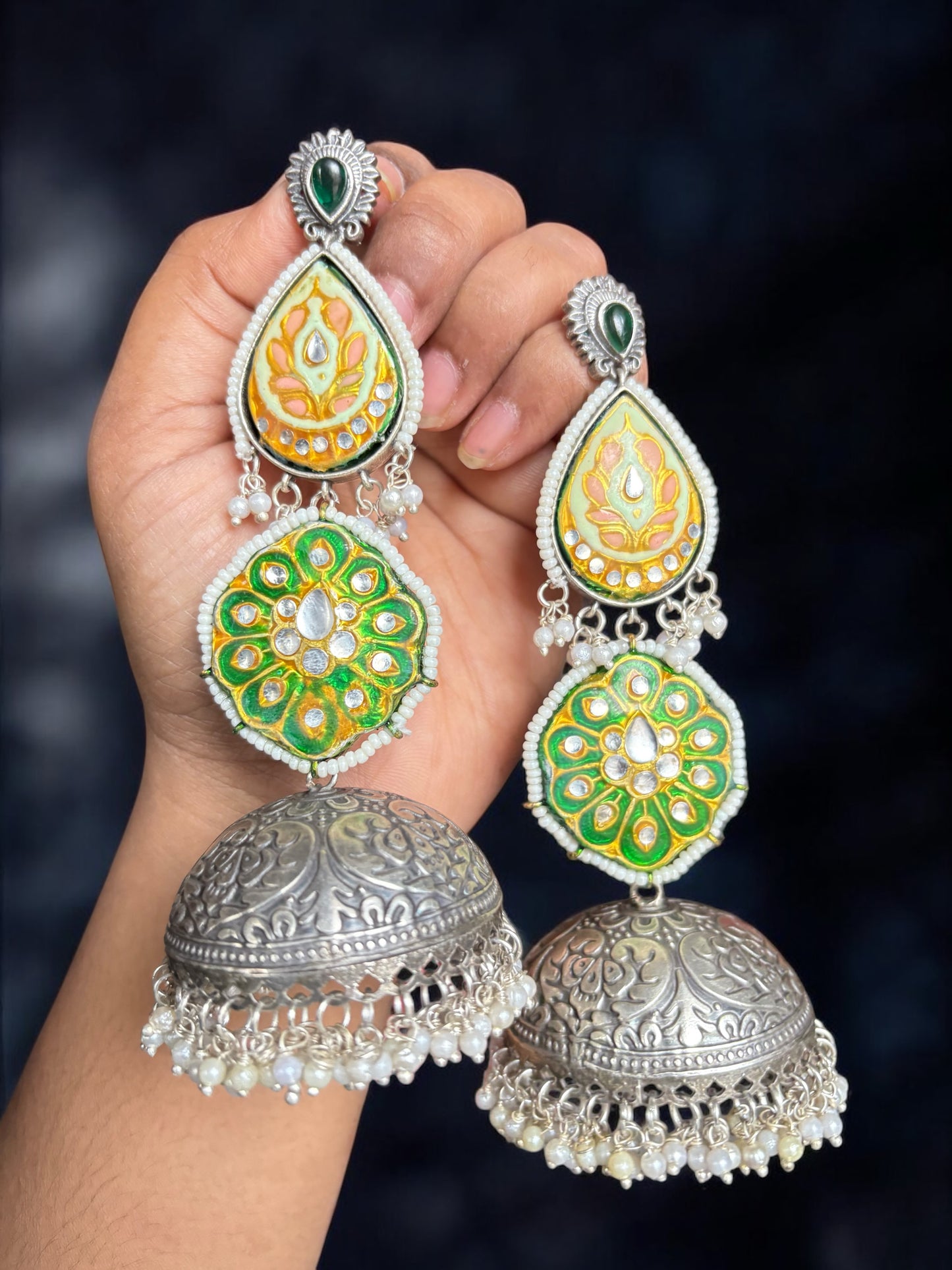 Mahira Silver Brass Hai painted Jhumka
