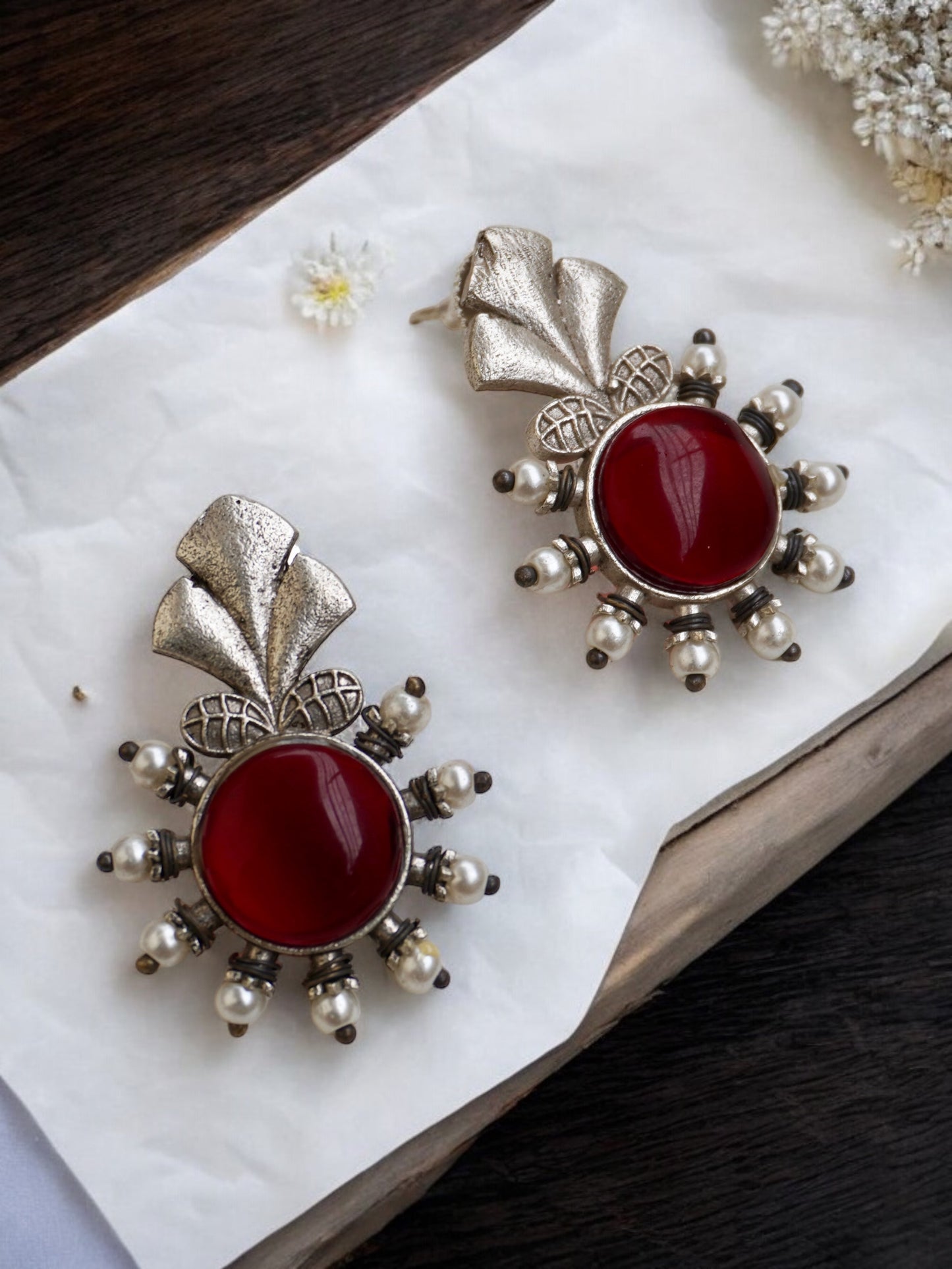 Anaya Silver Replica Jhumka with Monalisa Stone and Flower Pattern