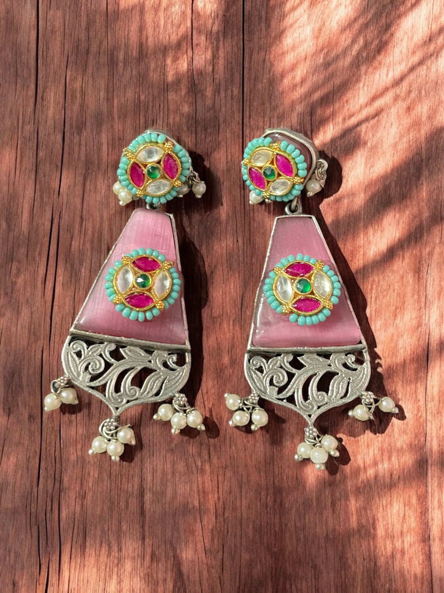 Rani Silver Pachi Kundan Earrings