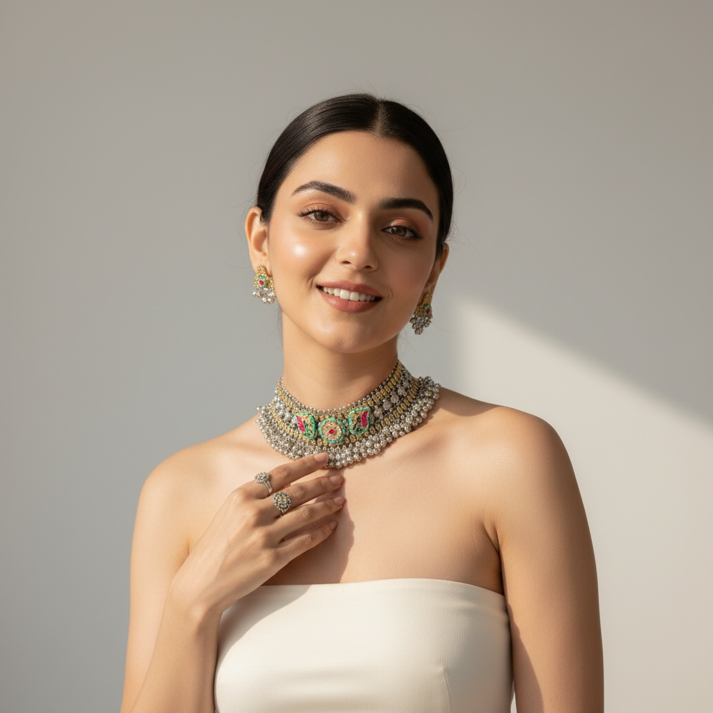 Royal Kundan Silver Choker Set