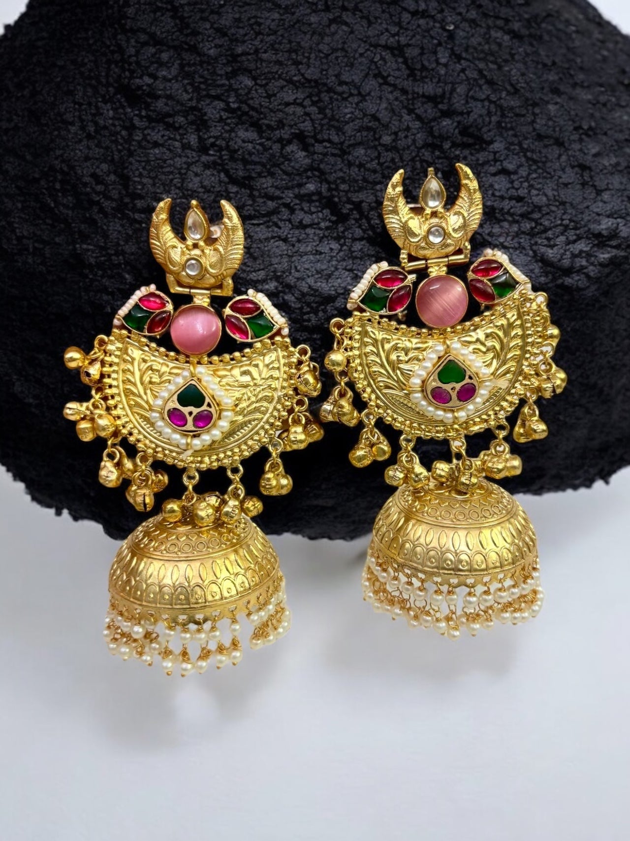 Tamanna Golden Brass Pacchi Kundan Jhumka