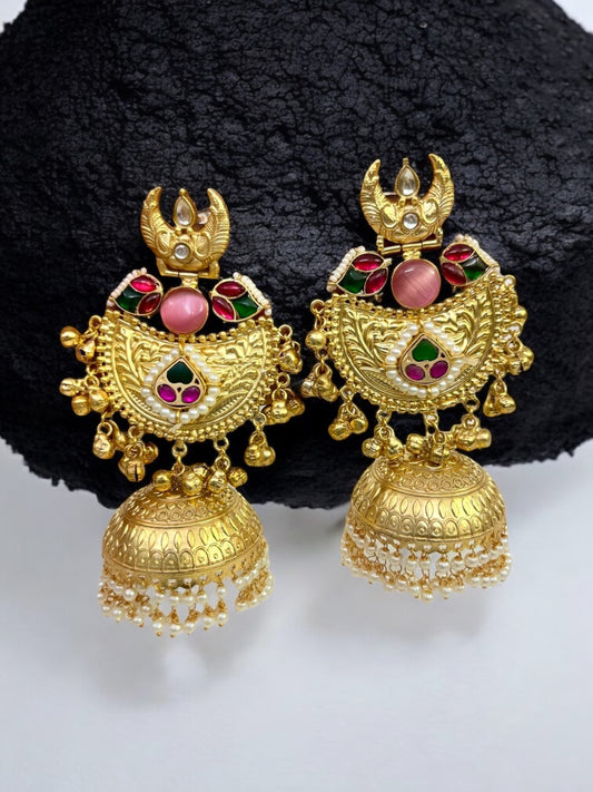 Tamanna Golden Brass Pacchi Kundan Jhumka