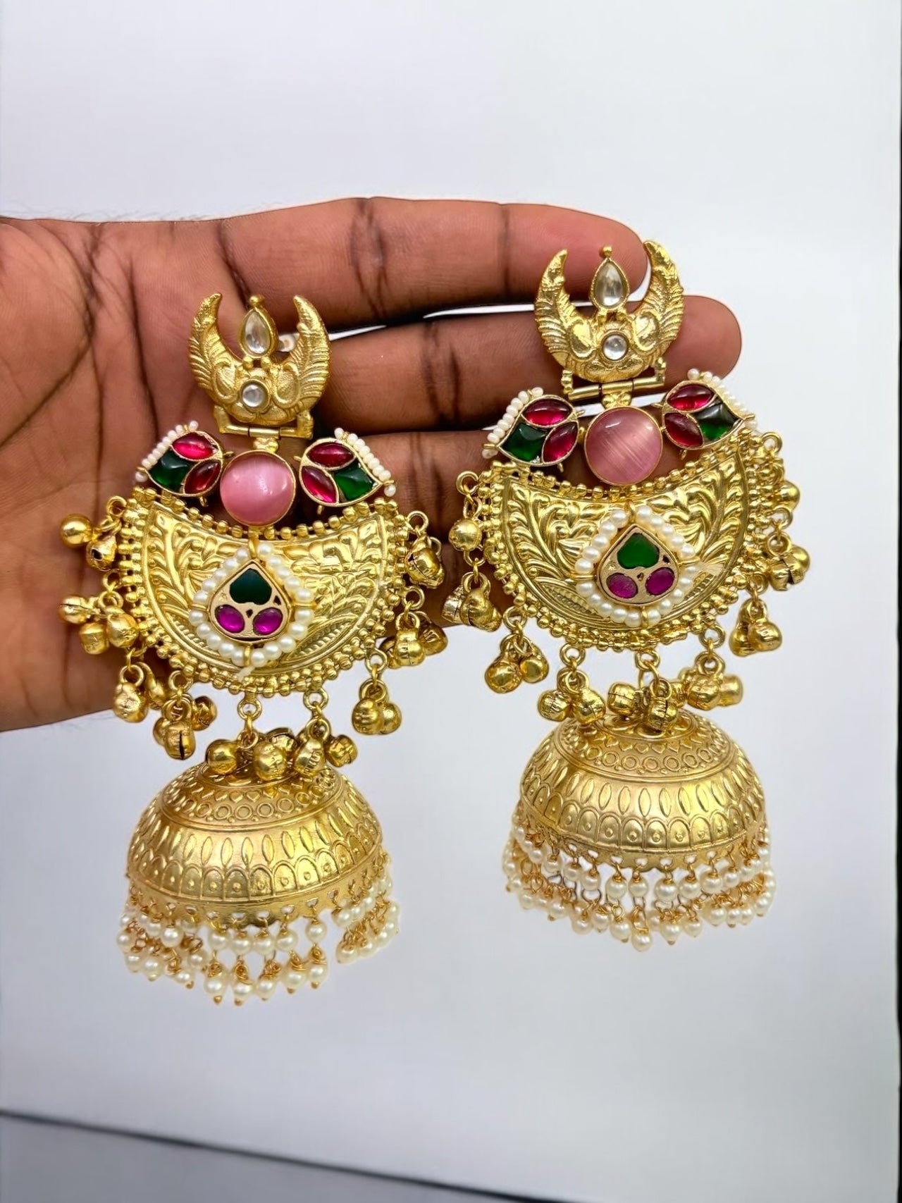 Tamanna Golden Brass Pacchi Kundan Jhumka