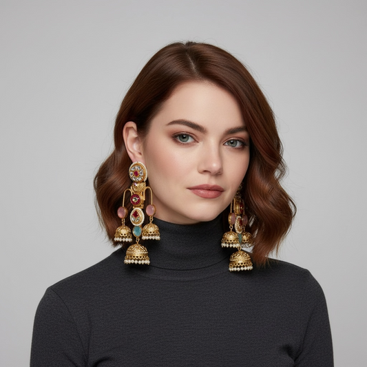 Aarohi Monalisa Kundan Brass Earrings