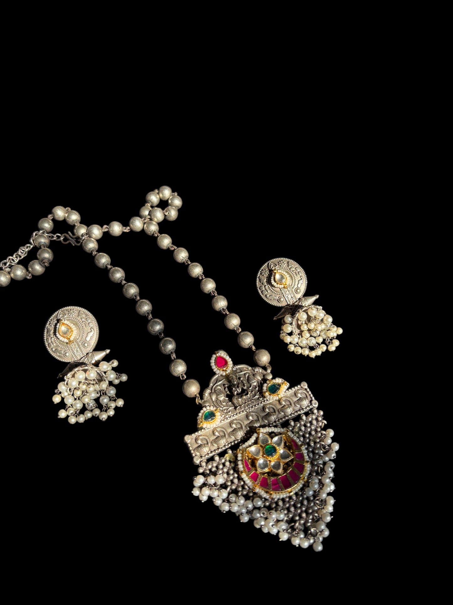 Devi Temple Silver Necklace Set