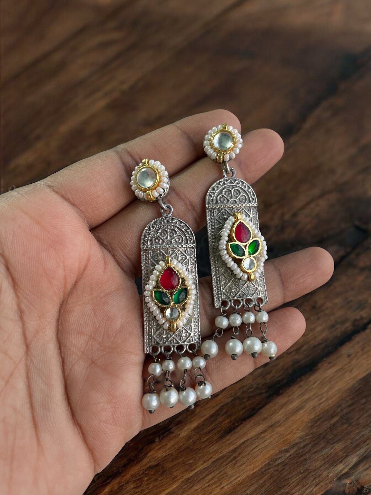 Sunita Silver Pacchi Kundan Earrings
