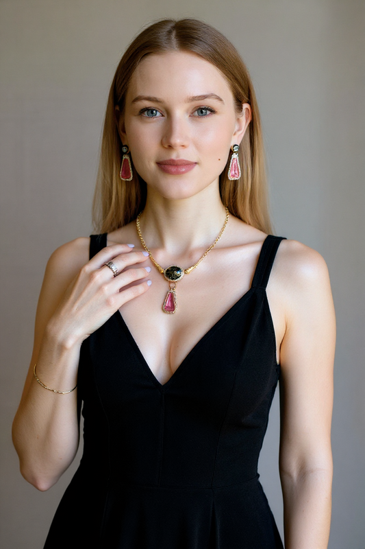 Unique Firestone Brass Necklace