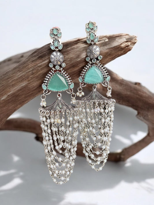 Shanaya Long Silver Monalisa Jhumka