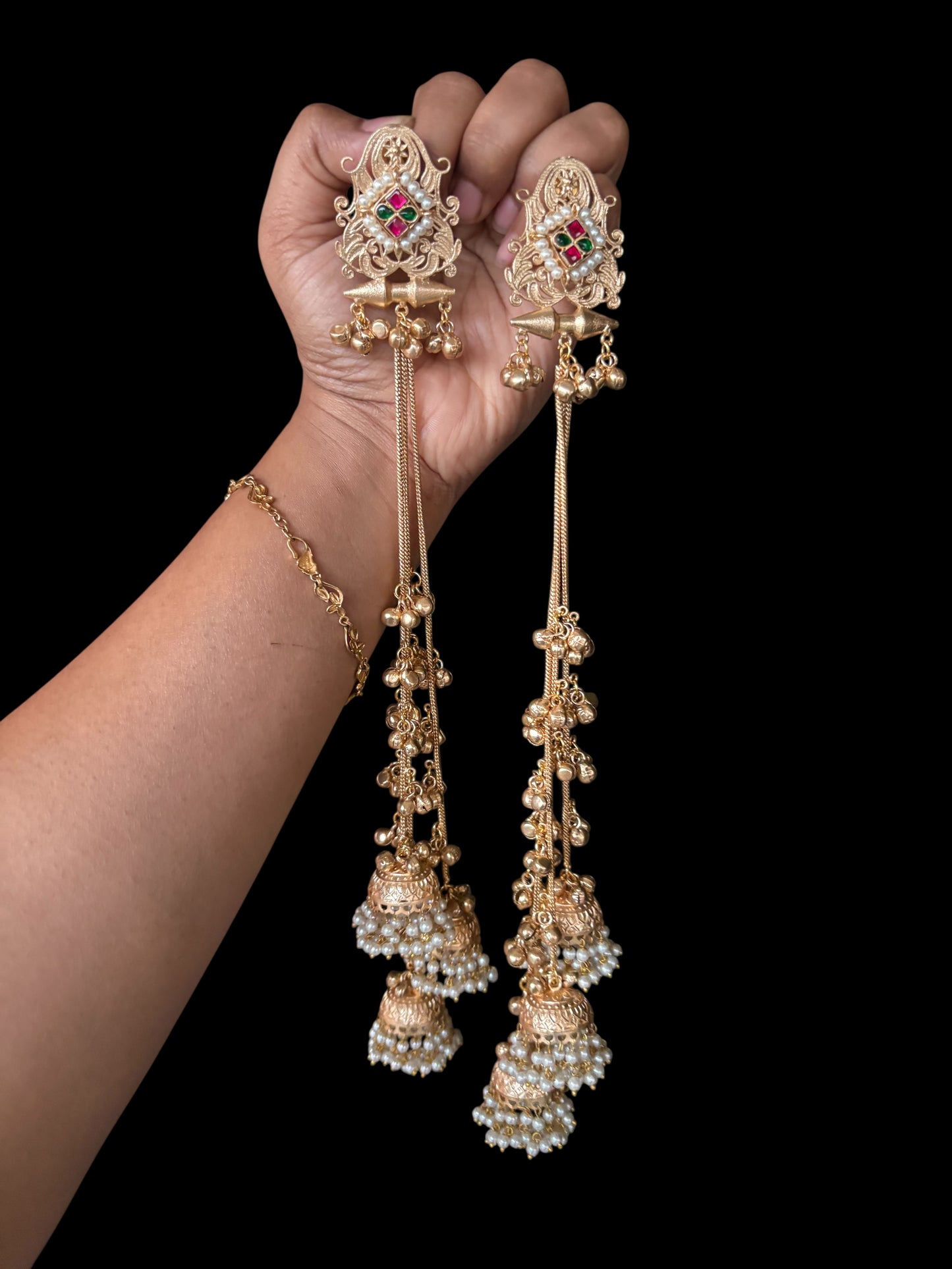 Rajwada Pearl Cascade Jhumka Earrings
