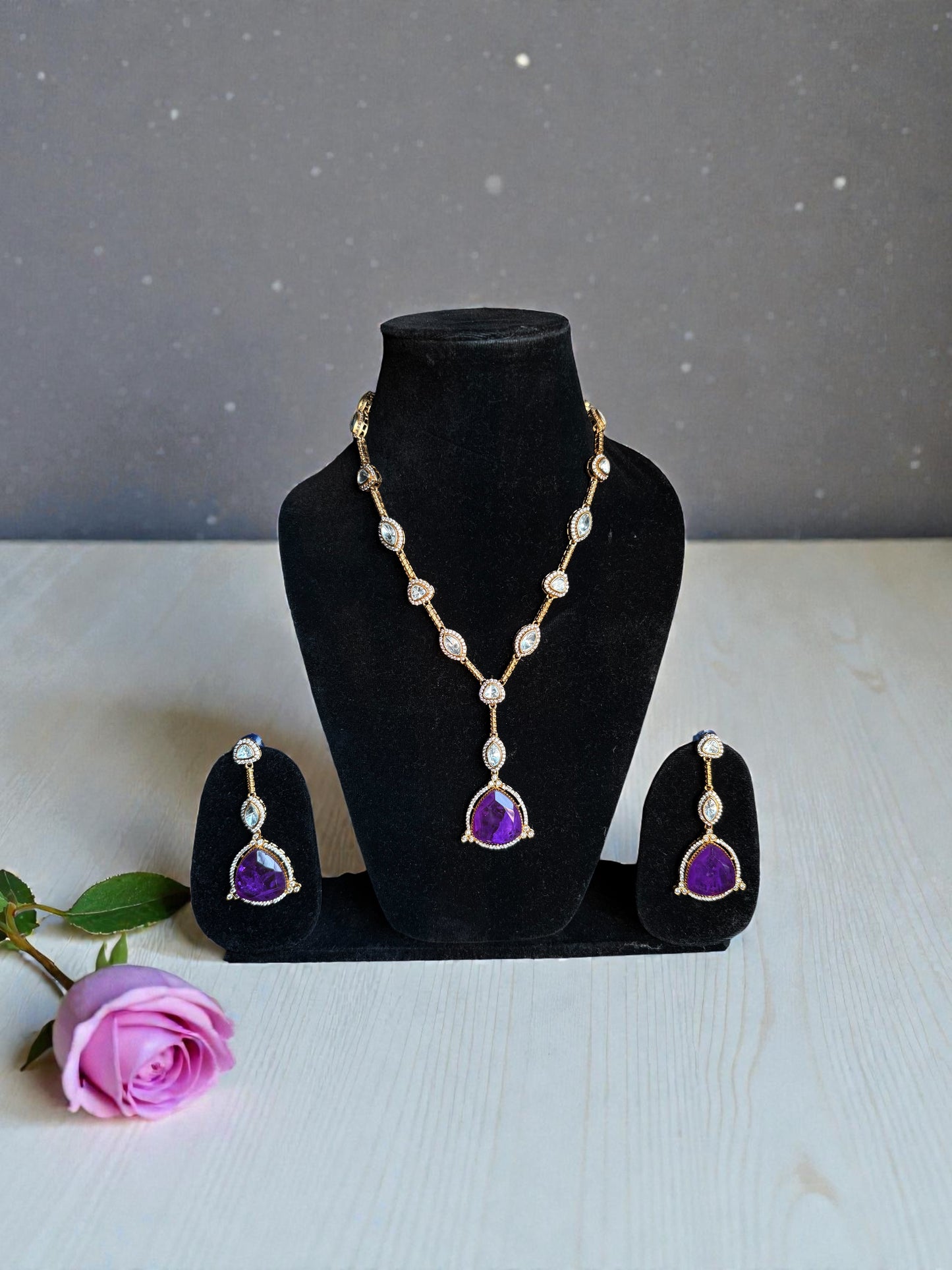 Améthyste Royale Moissanite Doublet Necklace Set(purple)