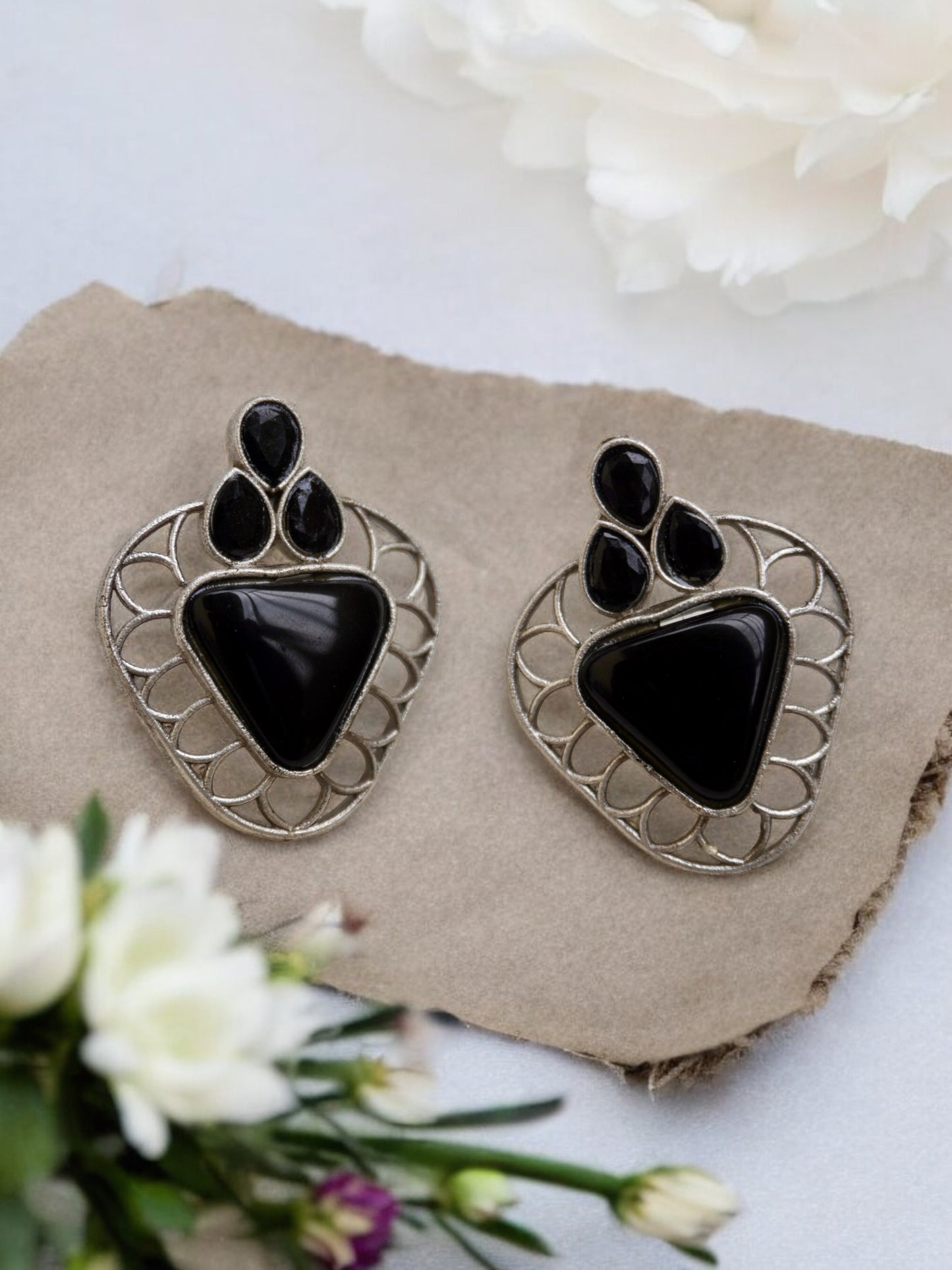 Aadhira Triangle-Shaped Studs with Original Monalisa Stone