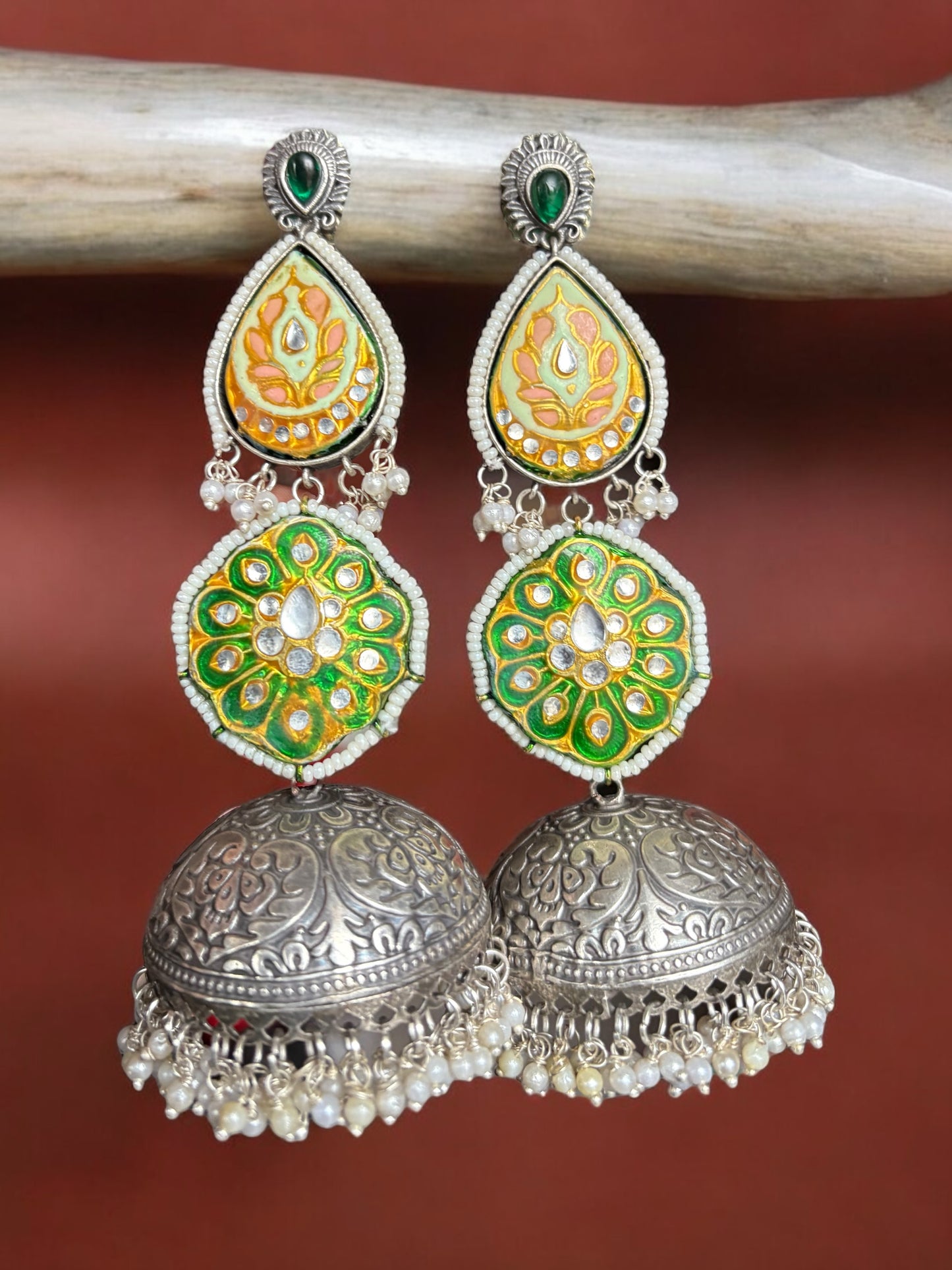 Mahira Silver Brass Hai painted Jhumka
