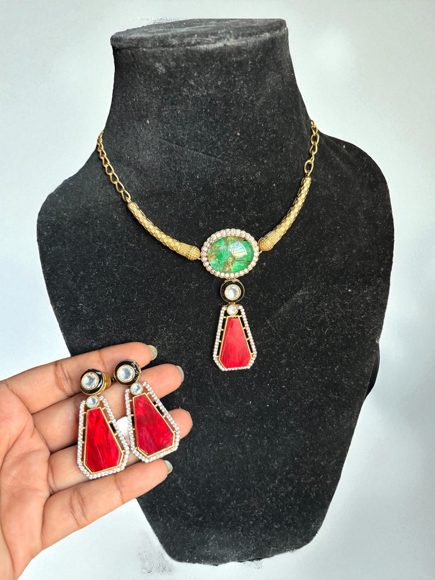 Unique Firestone Brass Necklace