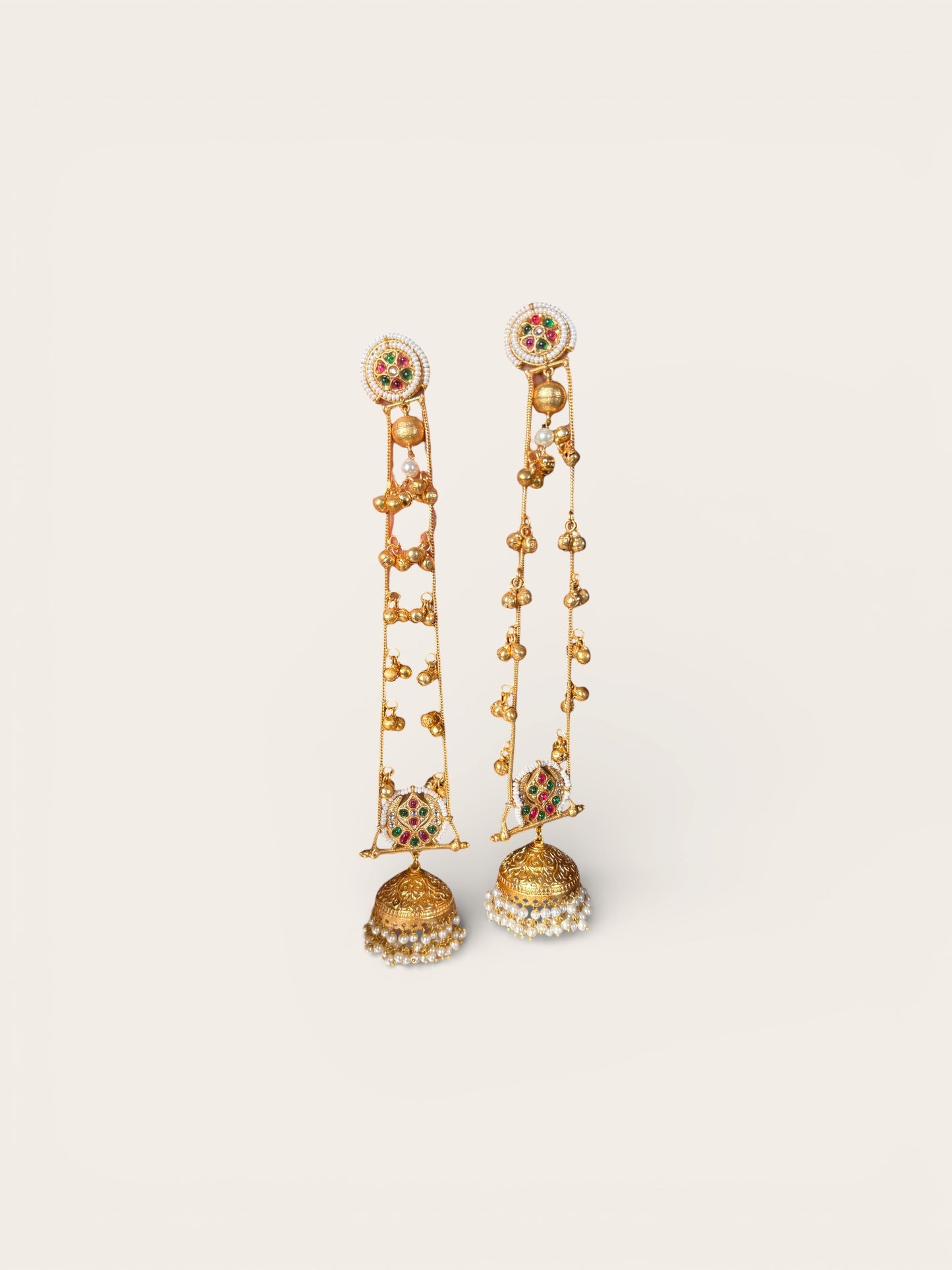 Meher Pearl Kundan Brass Long Earrings